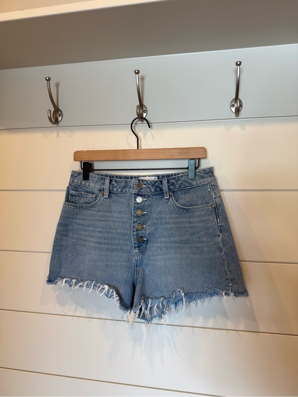 Paige | Margot Button Fly Raw Hem Denim Shorts | Blue | 29